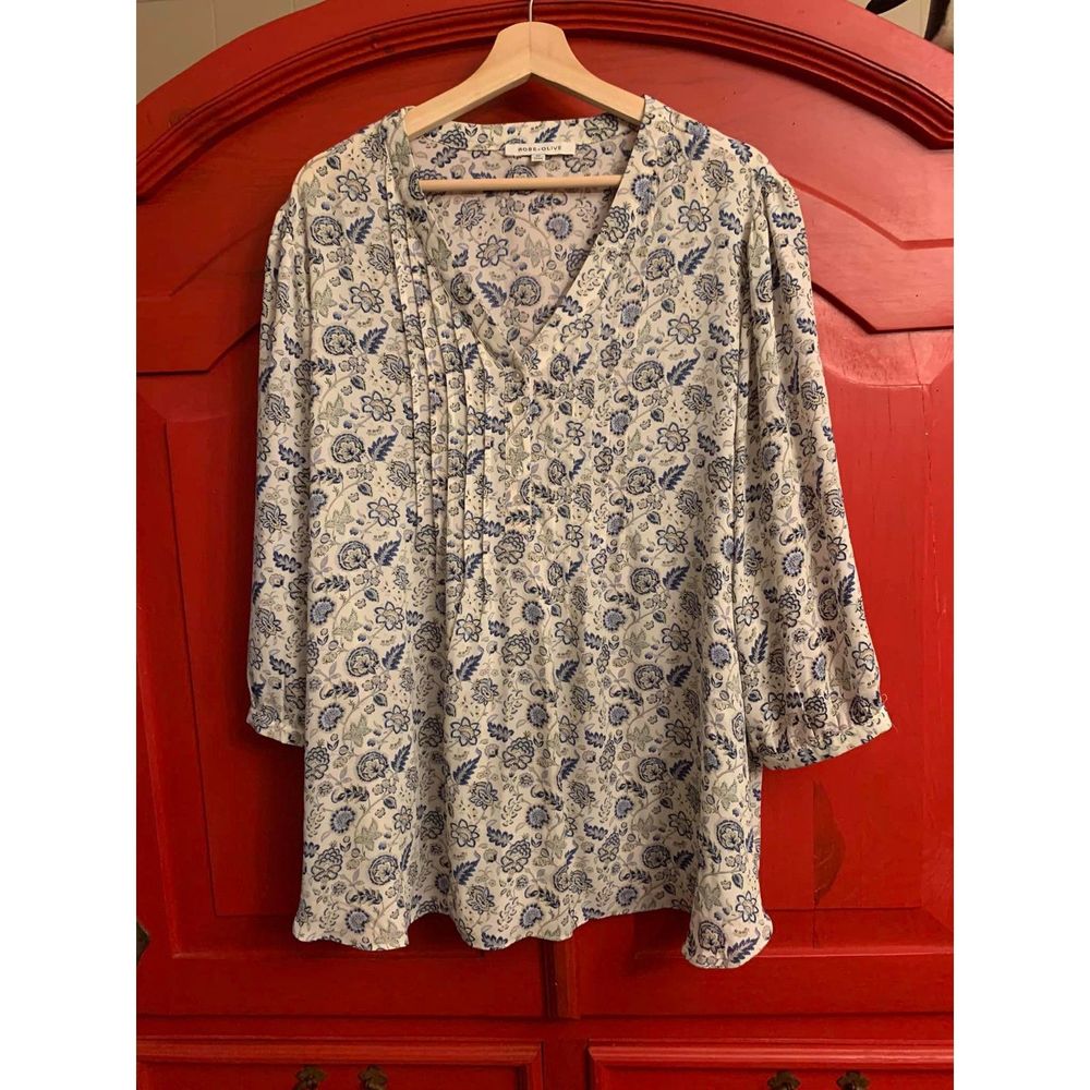 Rose & Olive Cream Blouse with Blue Floral Paisley Print